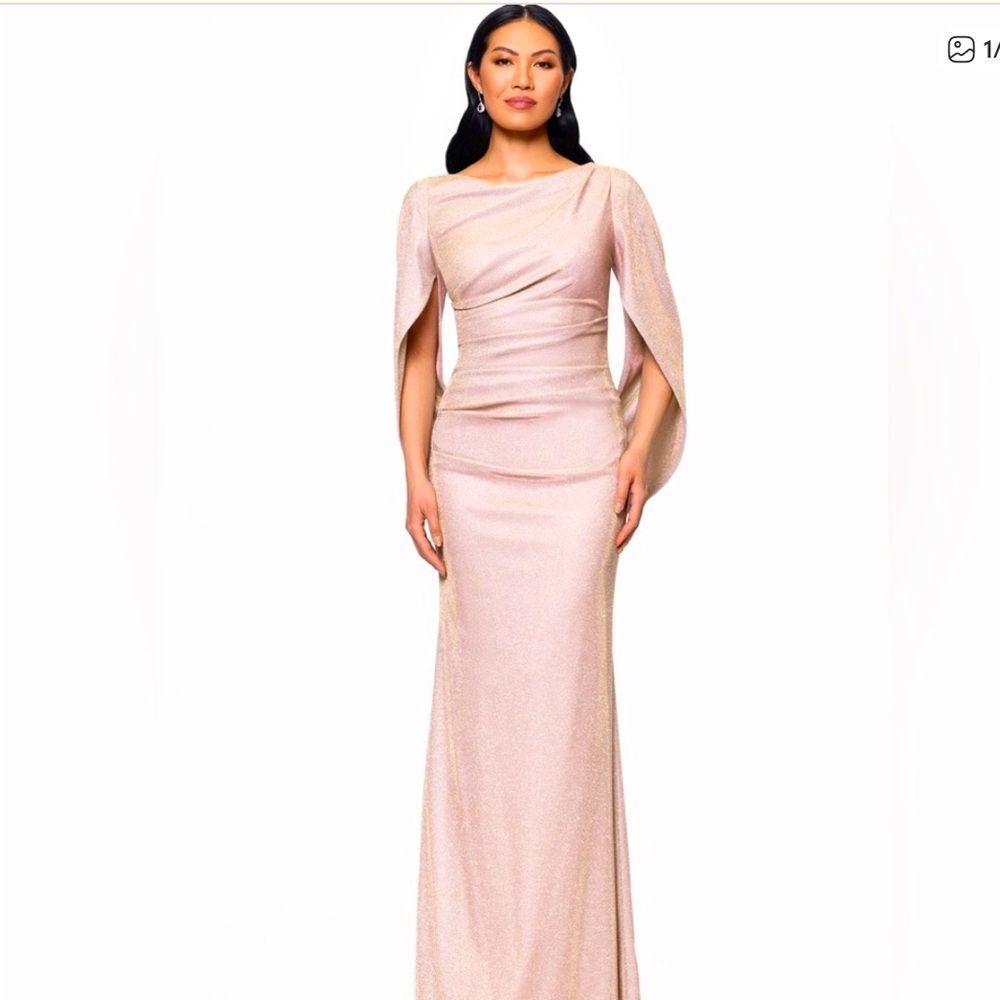 Betsy & Adam "GRACIE" GALAXY KNIT GLITTER DRAPED GOWN